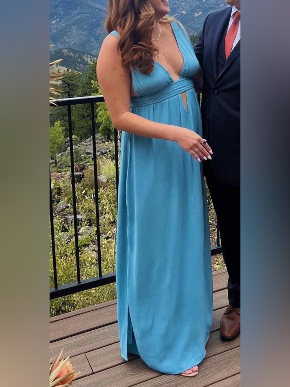 Forever 21 Flowy Blue Plunge V-Neck Maxi Dress